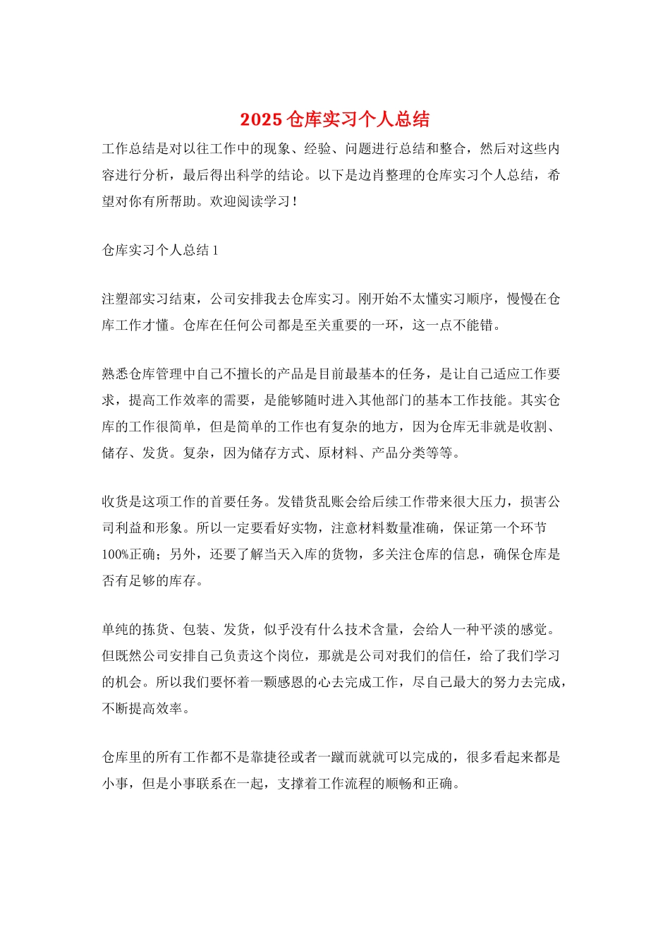 2025仓库实习个人总结_第1页