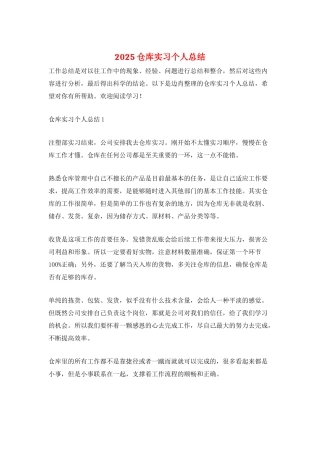 2025仓库实习个人总结