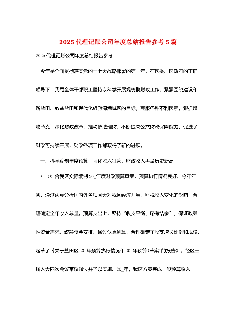 2025代理记账公司年度总结报告参考5篇_第1页