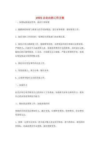 2025企业出纳工作计划