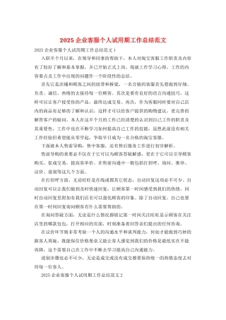 2025企业客服个人试用期工作总结范文
