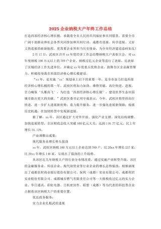 2025企业纳税大户年终工作总结