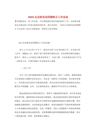 2025企业财务试用期转正工作总结