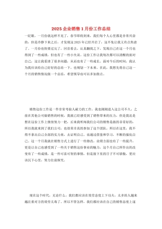 2025企业销售1月份工作总结