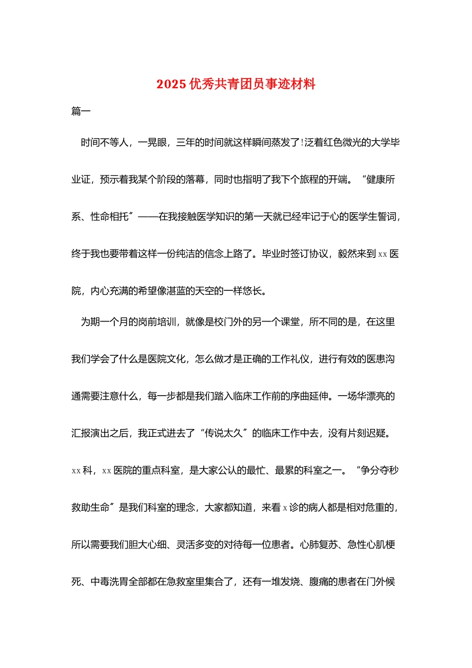 2025优秀共青团员事迹材料_第1页