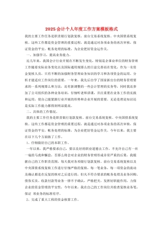 2025会计个人年度工作计划模板格式