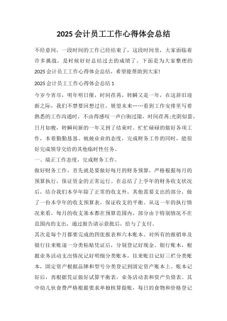 2025会计员工工作心得体会总结