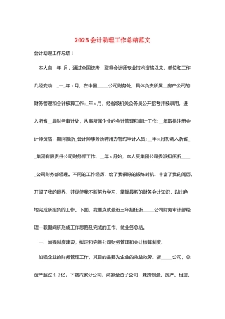 2025会计助理工作总结范文