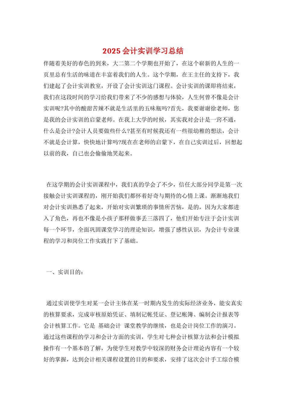 2025会计实训学习总结_第1页