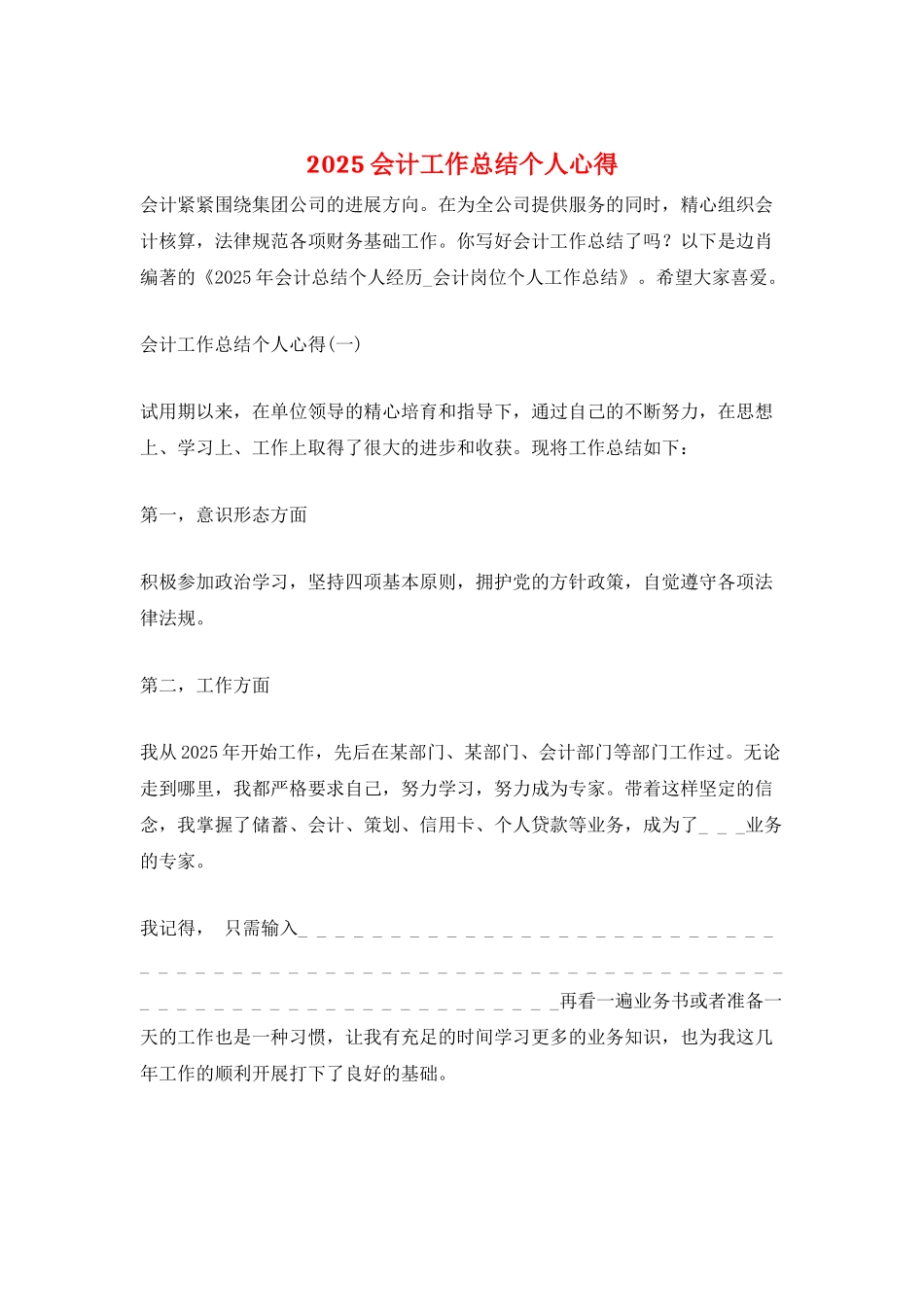 2025会计工作总结个人心得_第1页