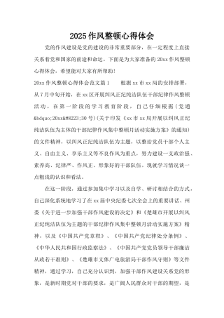 2025作风整顿心得体会（精编版）