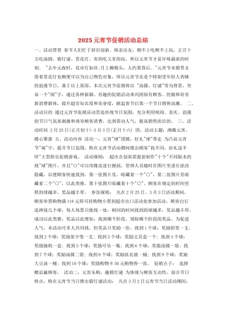 2025元宵节促销活动总结