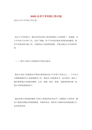 2025公司下半年的工作计划