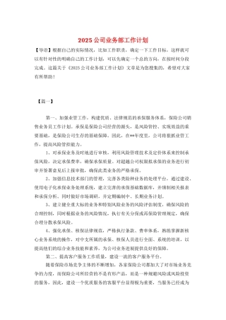 2025公司业务部工作计划