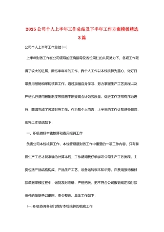 2025公司个人上半年工作总结及下半年工作计划模板精选3篇