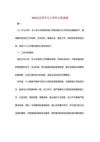 2025公司个人上半年工作总结