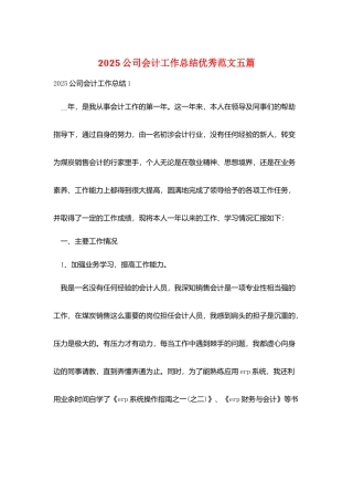 2025公司会计工作总结优秀范文五篇