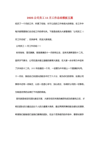 2025公司员工11月工作总结模板五篇