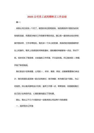 2025公司员工试用期转正工作总结