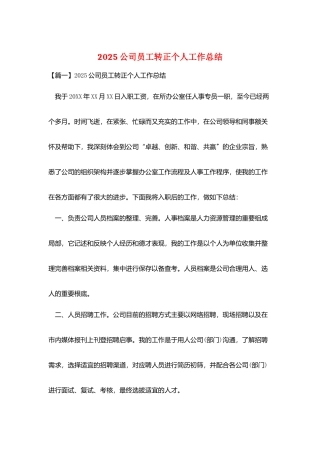 2025公司员工转正个人工作总结