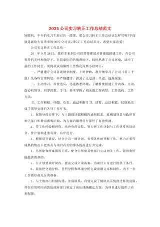 2025公司实习转正工作总结范文