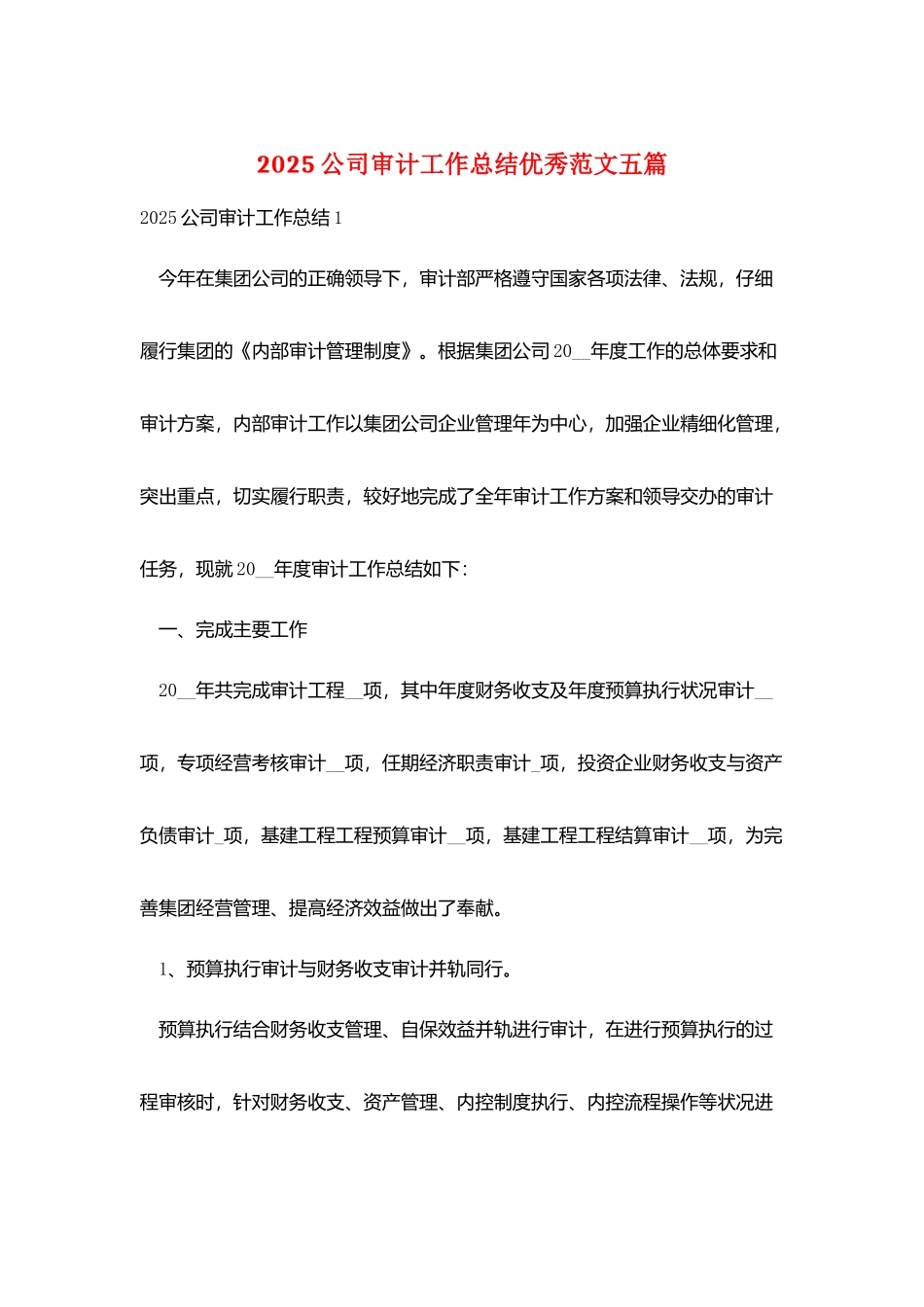 2025公司审计工作总结优秀范文五篇_第1页