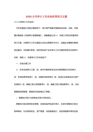 2025公司审计工作总结优秀范文五篇