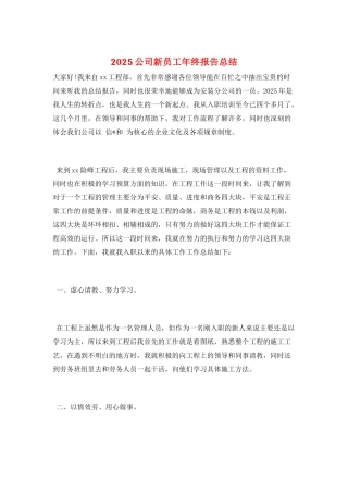 2025公司新员工年终报告总结
