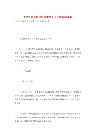 2025公司项目经理年终个人工作总结3篇