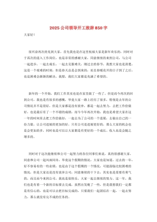 2025公司领导开工致辞850字