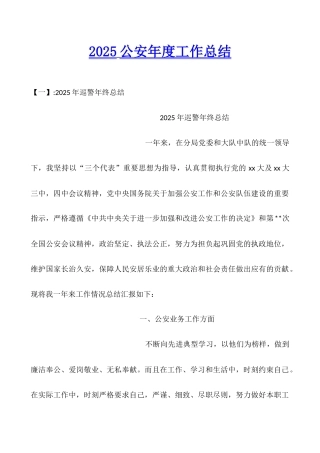 2025公安年度工作总结