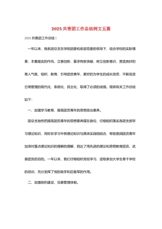 2025共青团工作总结例文五篇