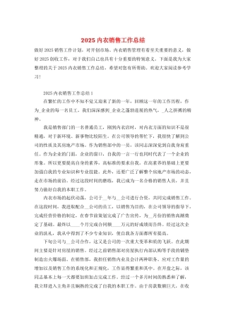 2025内衣销售工作总结