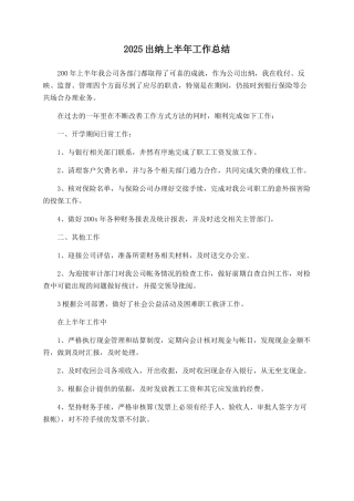 2025出纳上半年工作总结
