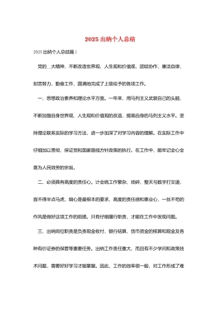 2025出纳个人总结