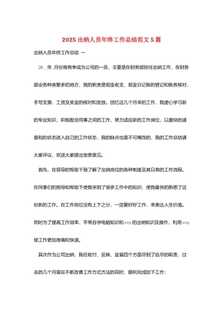 2025出纳人员年终工作总结范文5篇