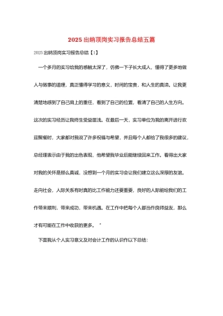 2025出纳顶岗实习报告总结五篇