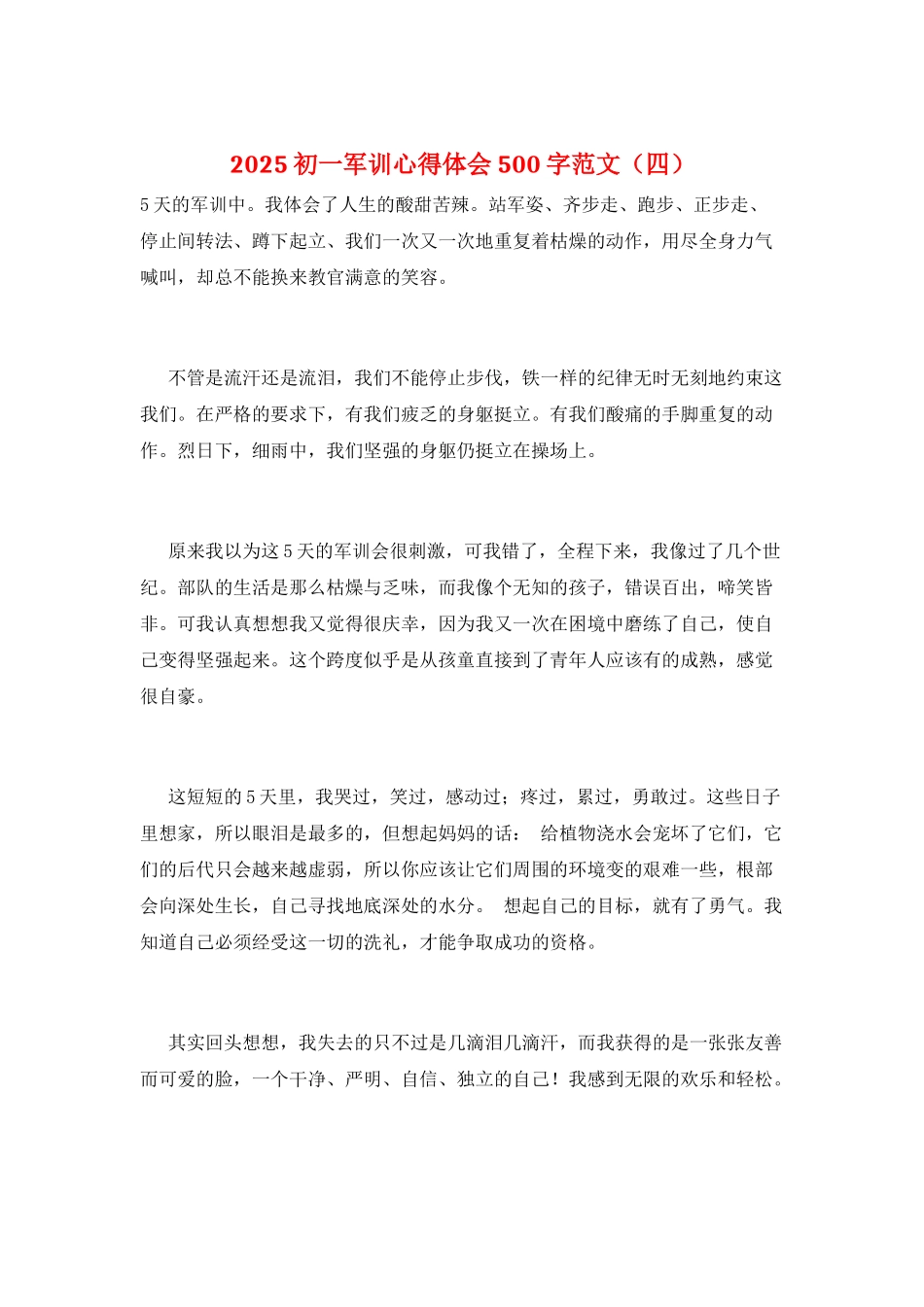 2025初一军训心得体会500字范文_第1页