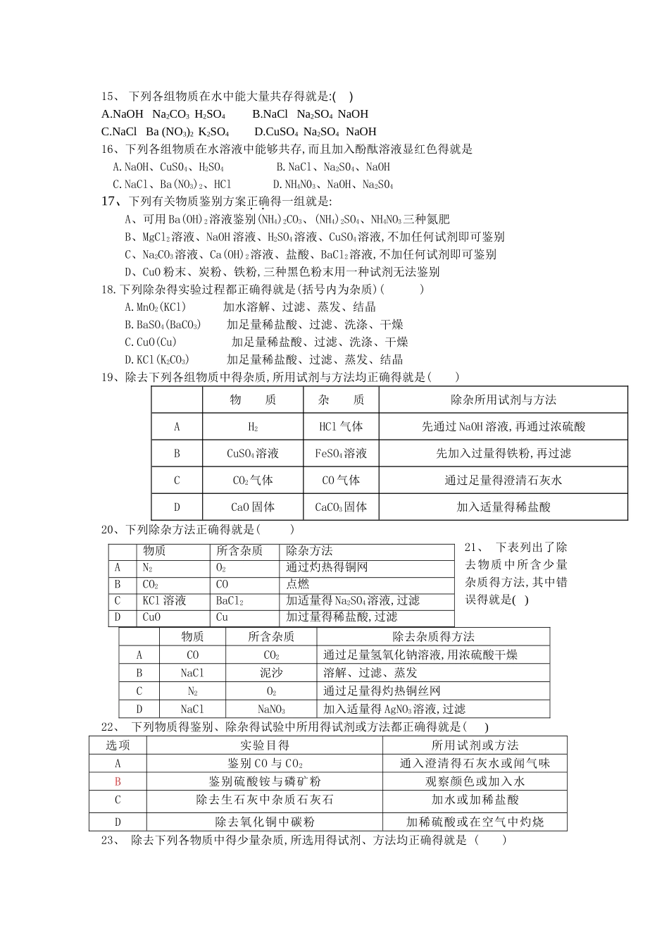 2025初中化学离子共存专题_第2页