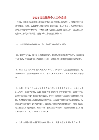 2025劳动保障个人工作总结