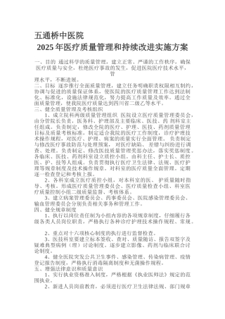 2025医疗质量管理和持续改进实施方案