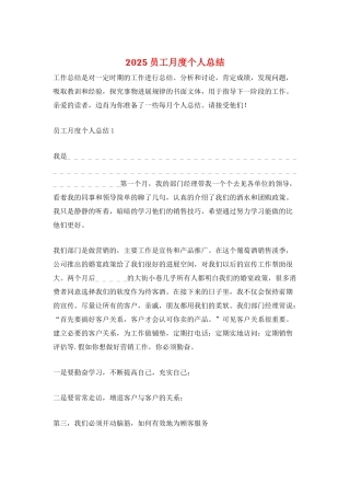 2025员工月度个人总结