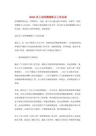 2025员工试用期满转正工作总结