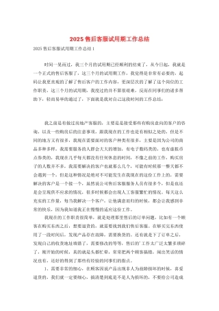 2025售后客服试用期工作总结