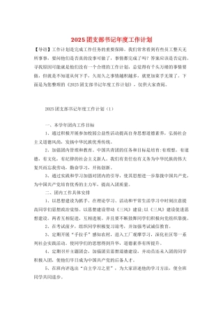2025团支部书记年度工作计划