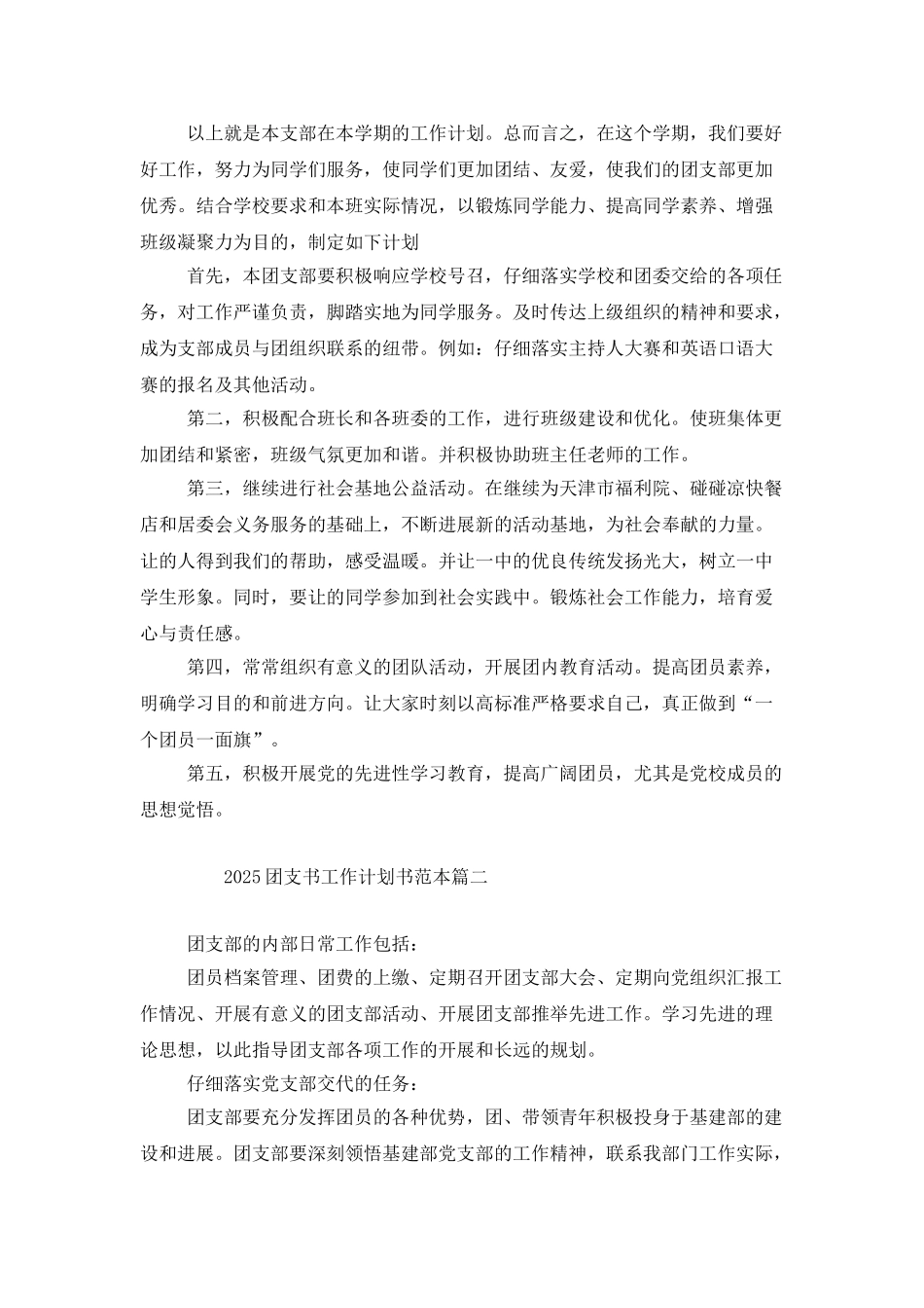 2025团支书工作计划书范本_第2页
