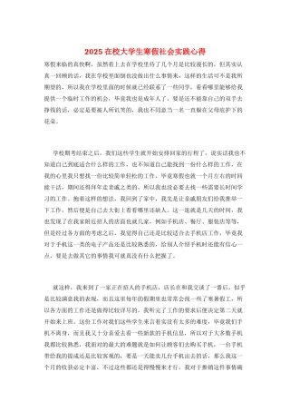 2025在校大学生寒假社会实践心得