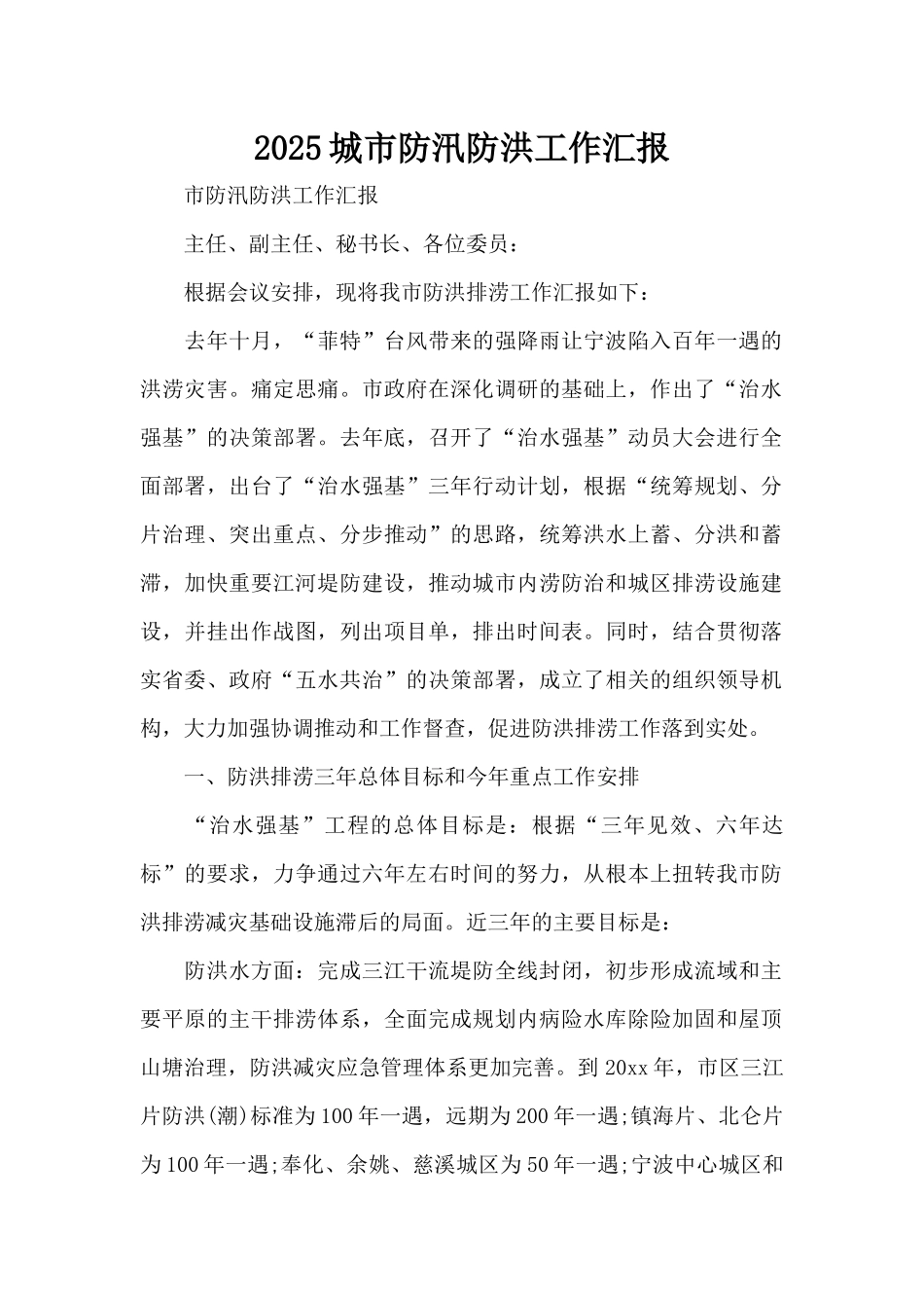 2025城市防汛防洪工作汇报（精编版）_第1页