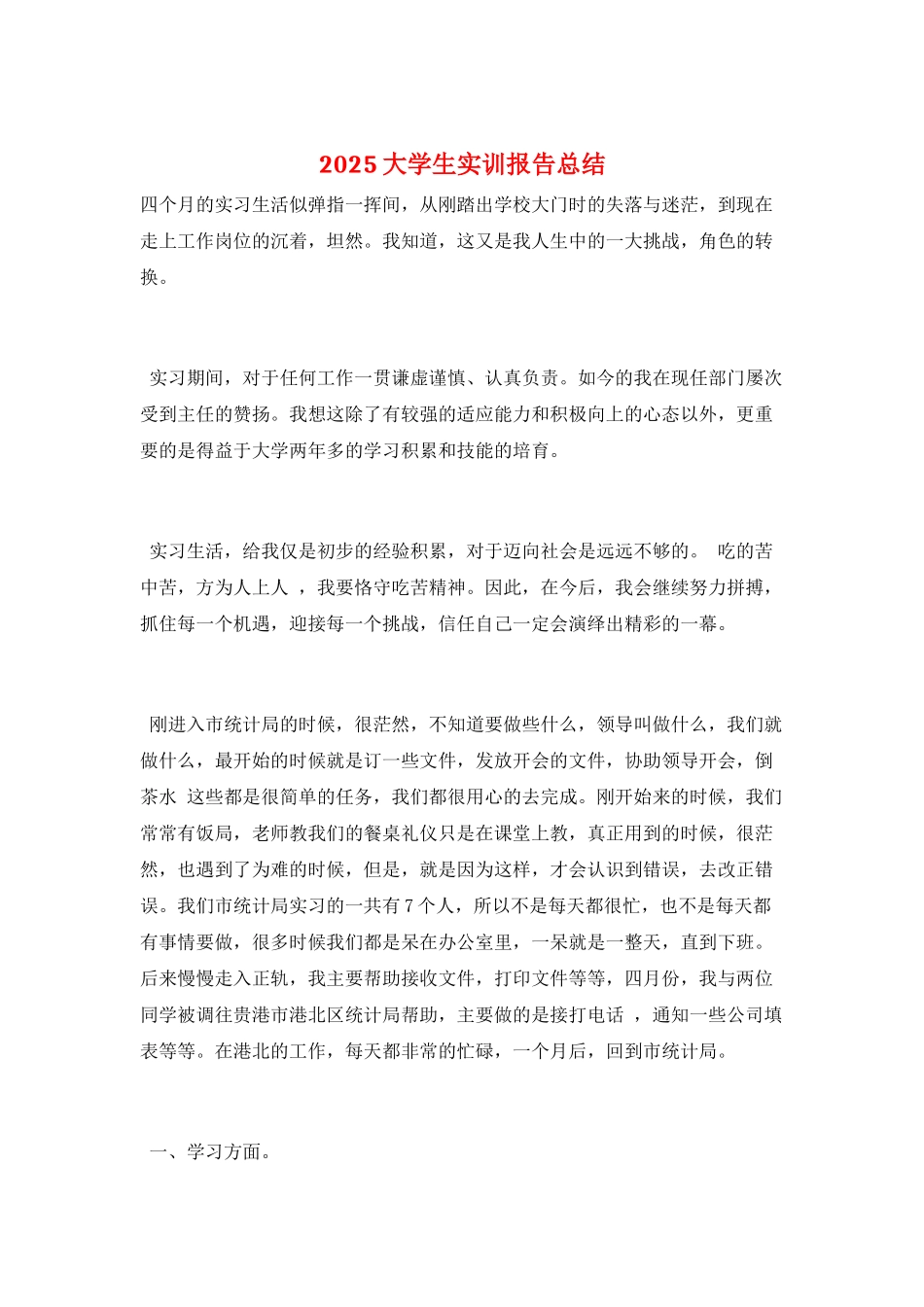 2025大学生实训报告总结_第1页