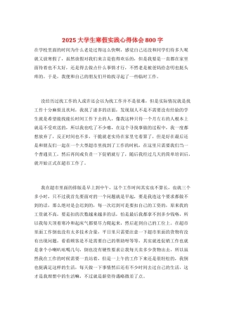 2025大学生寒假实践心得体会800字